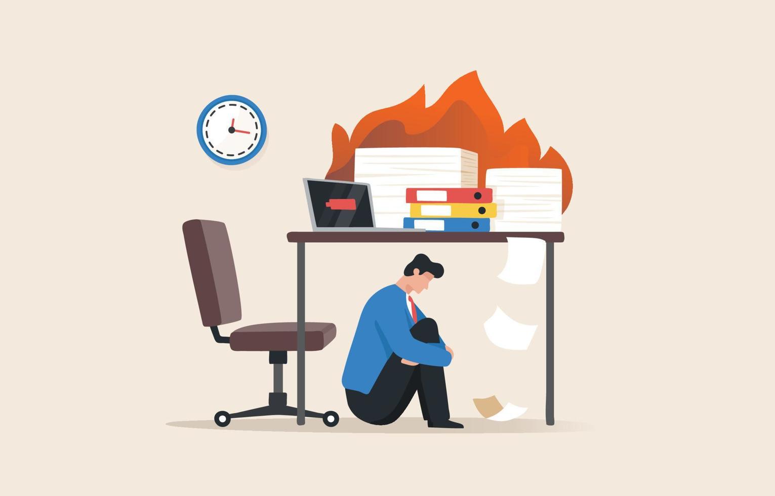 síndrome de burnout. baja eficiencia de trabajo. agotamiento emocional es el resultado de un estrés laboral excesivo. vector