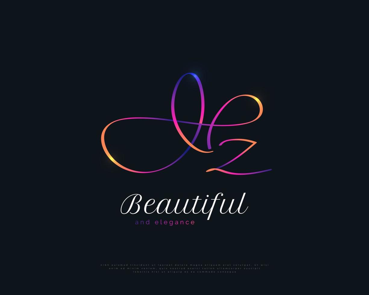 HZ Initial Logo Design with Colorful Elegant Handwriting Style. HZ Signature Logo or Symbol for Wedding, Fashion, Jewelry, Boutique, Botanical, Floral and Business Identity vector