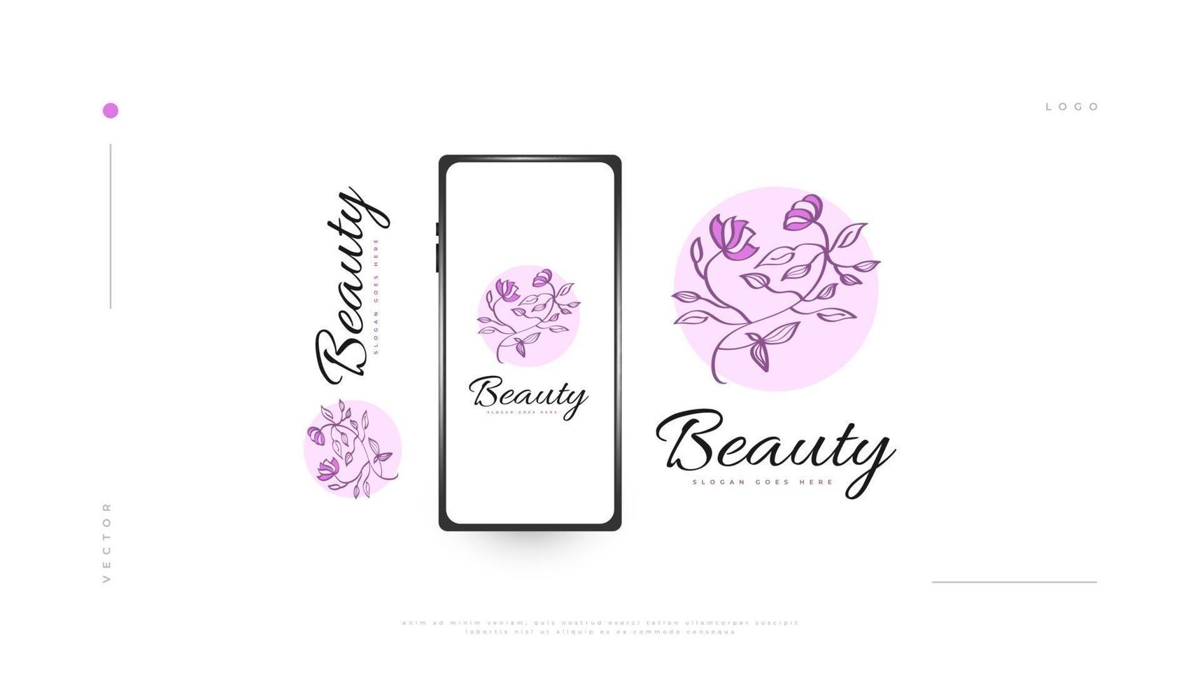 elegante diseño de logotipo floral con un estilo lineal mínimo, adecuado para spa, belleza, joyería, salón o marca cosmética. dibujado a mano ilustración de logotipo floral o botánico vector