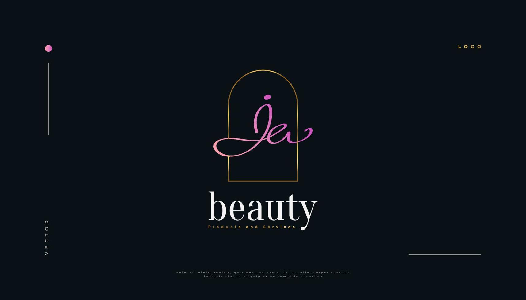 ja diseño de logotipo de firma inicial en estilo de escritura a mano rosa y oro. j inicial y un diseño de logotipo para bodas, moda, joyería, boutique e identidad de marca comercial vector