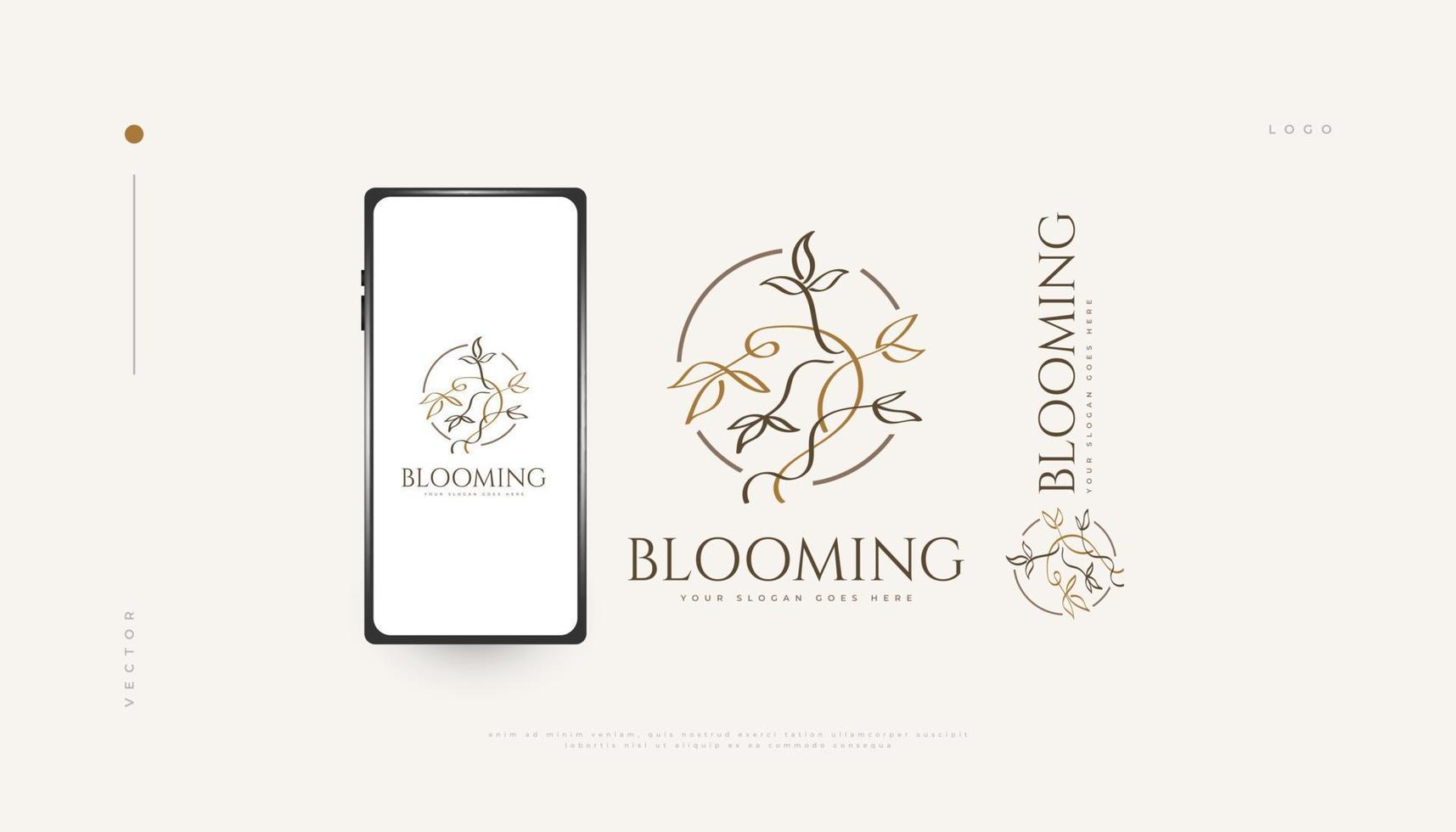 logotipo de flor de lujo y mínimo, adecuado para spa, belleza, salón o marca de cosméticos. ilustración de logotipo floral y hojas vector