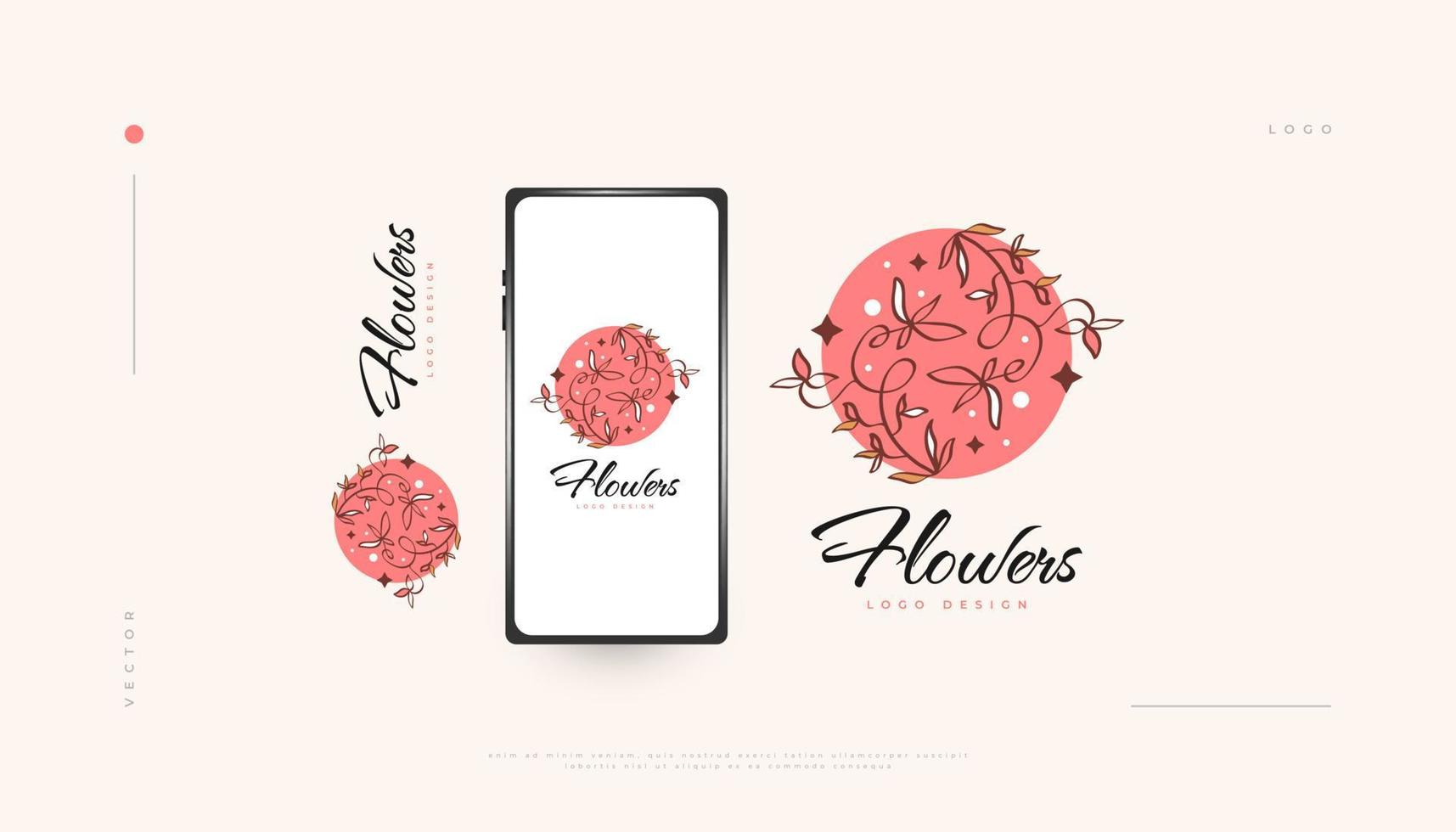 Elegant Flower Logo Design with Minimal Style, Suitable for Spa, Beauty, Jewelry, Salon or Cosmetic Brand. Hand Drawn Floral or Botanical Logo Illustration vector