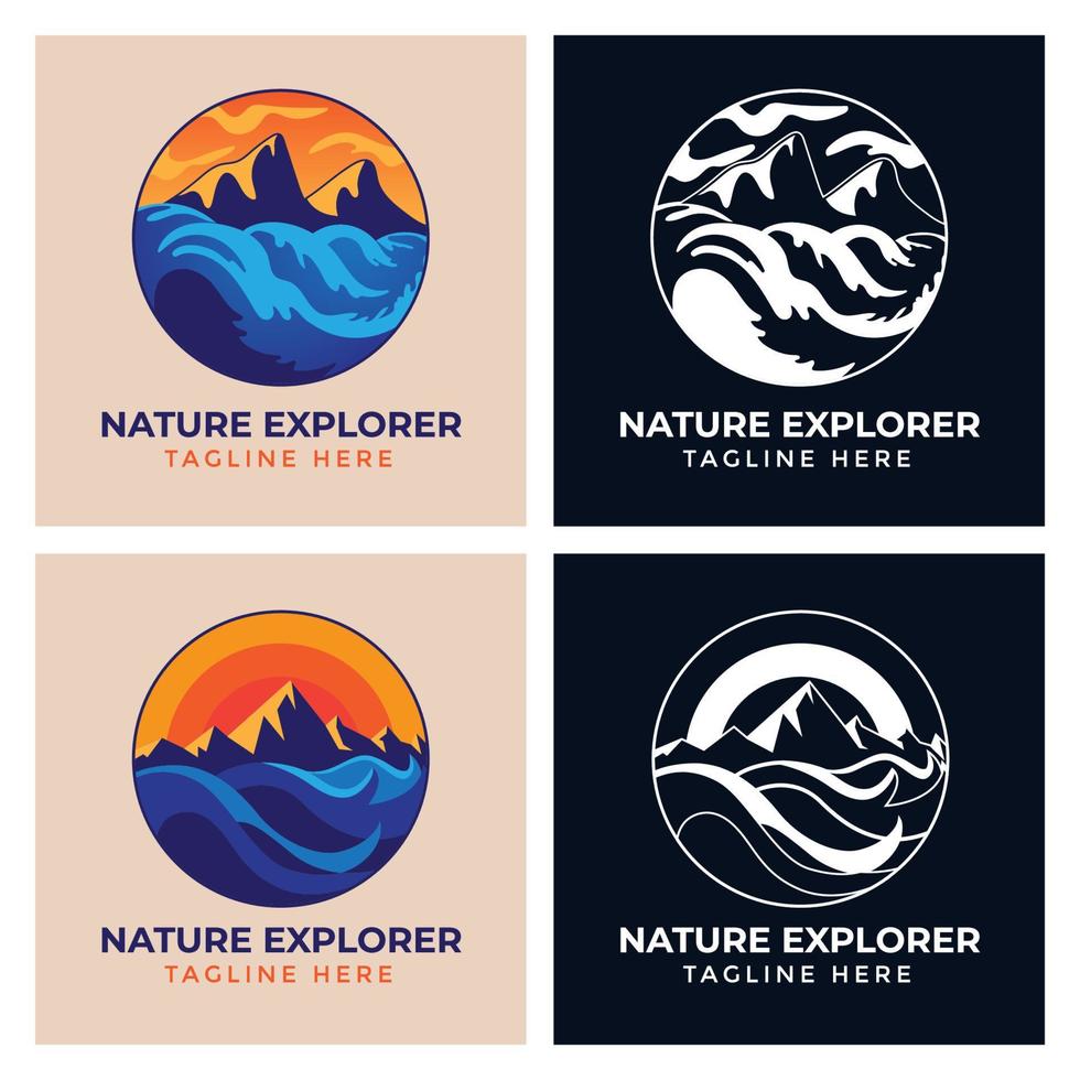 Mountain Sea and Sun nature adventure outdoor traveling club logo design inspiration vector