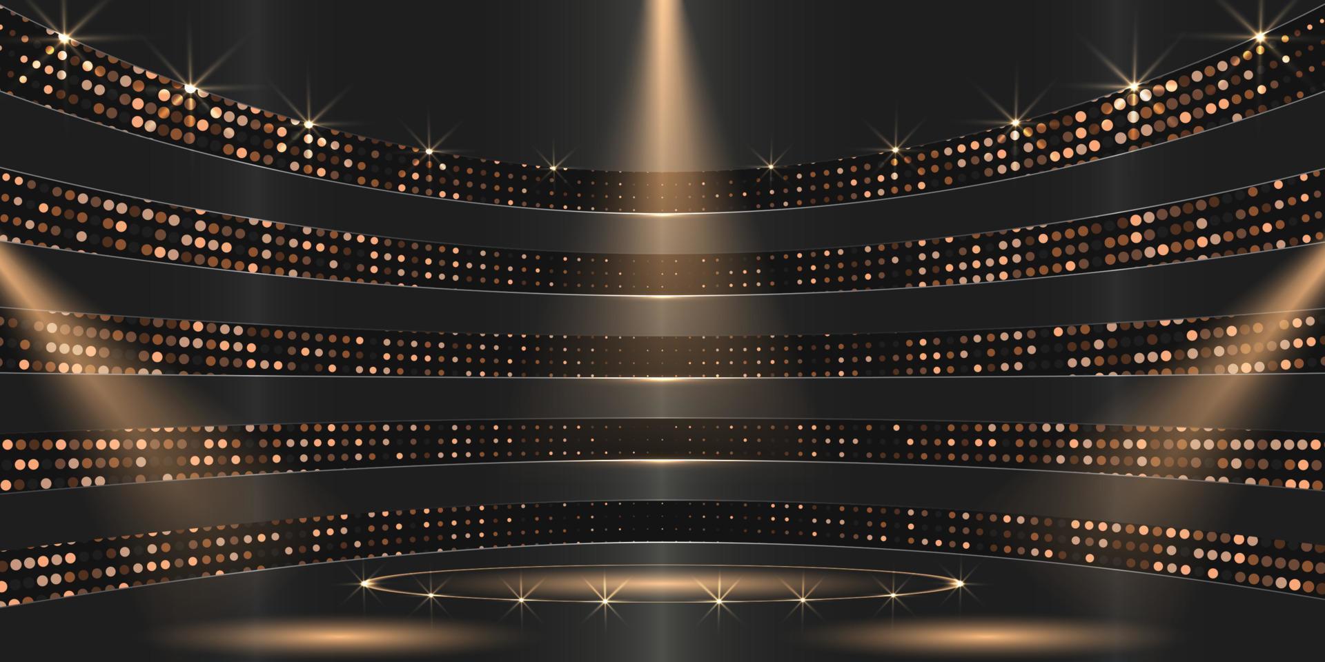 Award backdrop empty stage with golden sparkle and spotlight vector