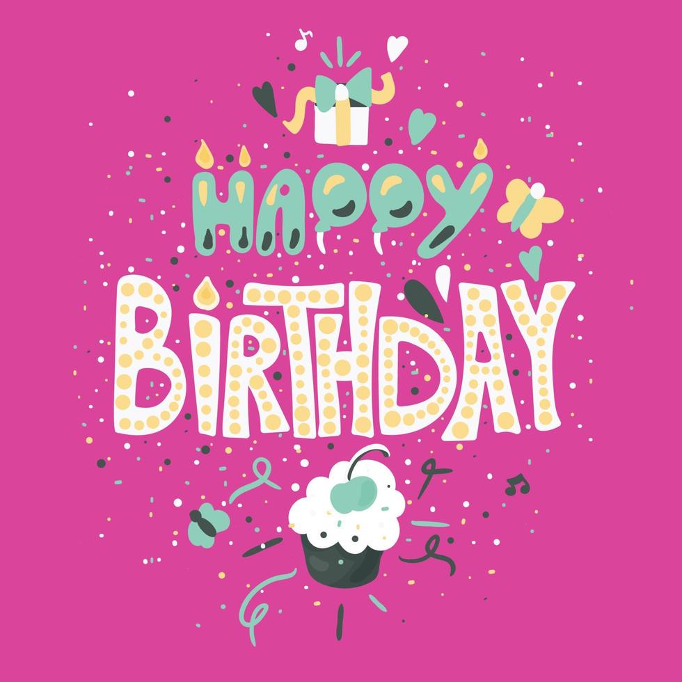 Happy Birthday hand drawn color lettering vector