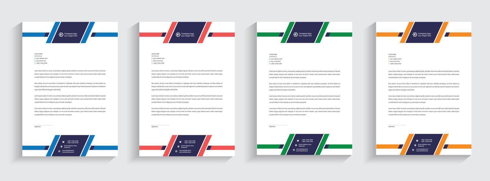 Letterhead Corporate Modern Business Letterhead template design company letterhead Colorful red, green, yellow, blue design stationary project. Multipurpose letterhead  abstract, elegant concept. vector