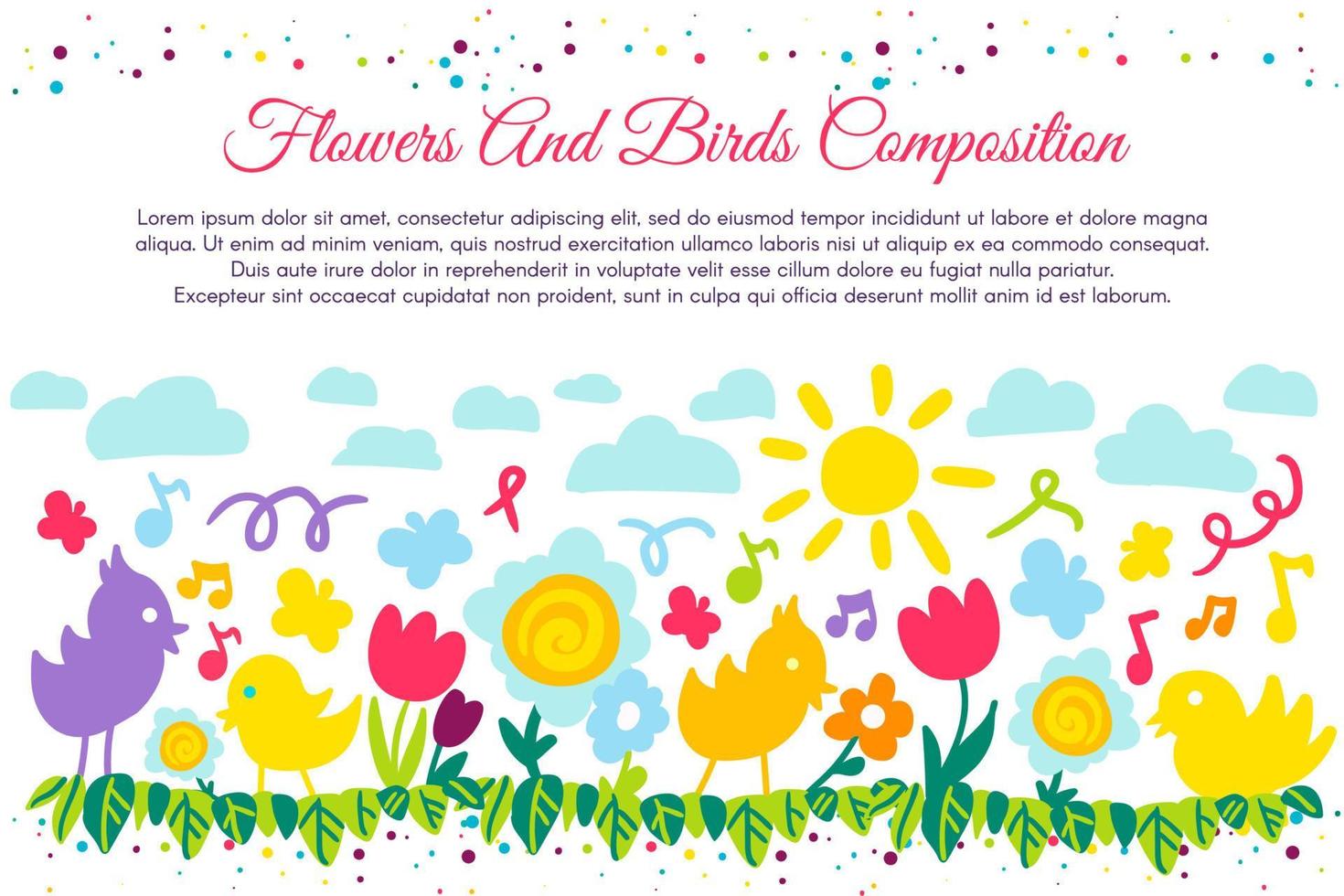 Birds and flowers flat banner with copyspace vector