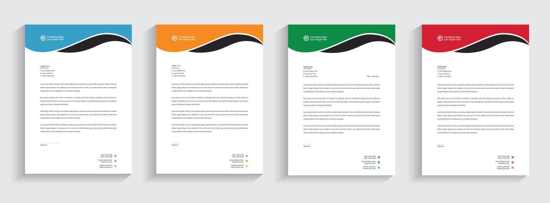 Letterhead Corporate Modern Business Letterhead template design company letterhead Colorful red, green, yellow, blue design stationary project. Multipurpose letterhead  abstract, elegant concept. vector