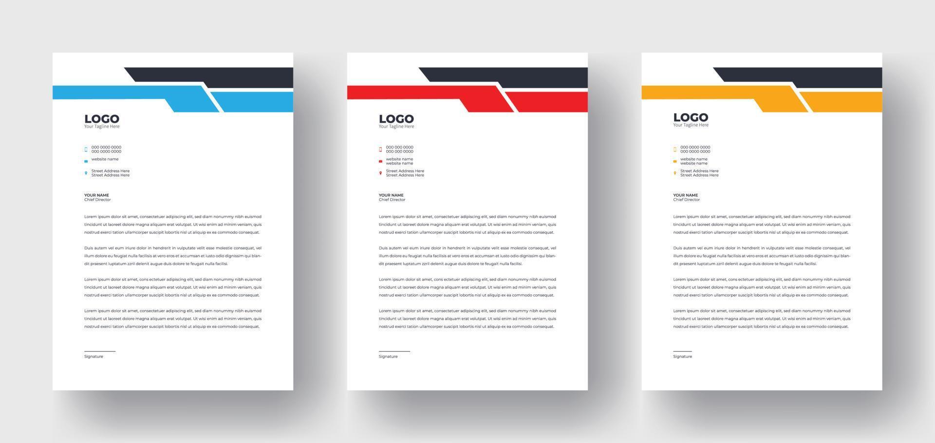 Letterhead Corporate Modern Business Letterhead template design company letterhead Colorful red, green, yellow, blue design stationary project. Multipurpose letterhead  abstract, elegant concept. vector
