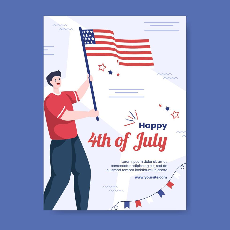 4th of July Happy Independence Day USA Vertical Poster Social Media Template Vector Cartoon Illustration