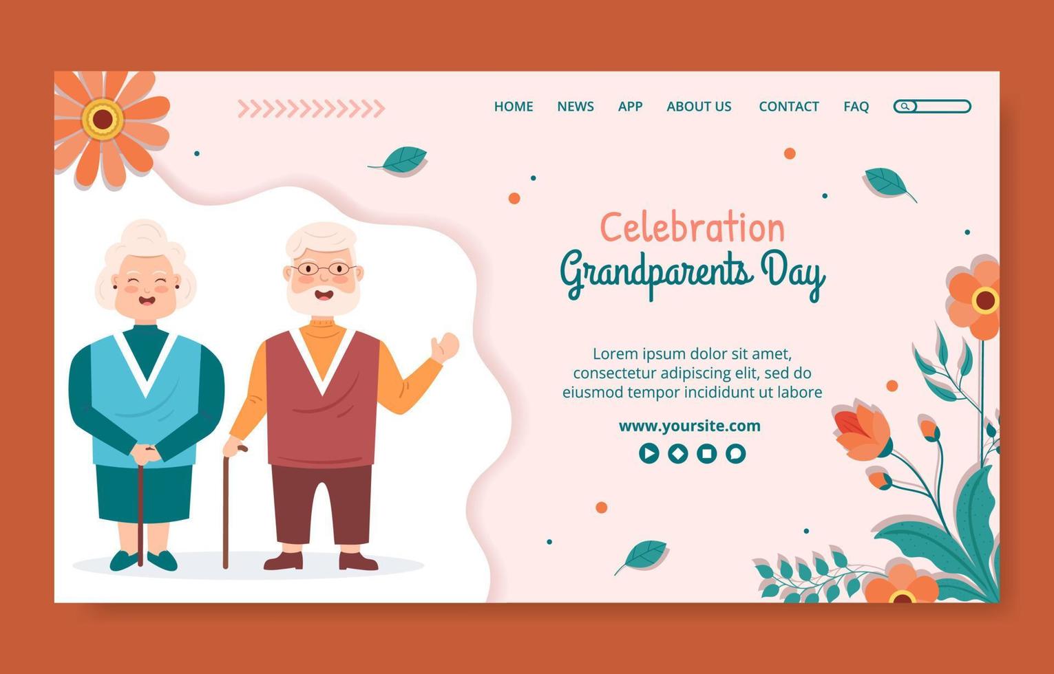 Happy Grandparents Day Landing Page Template Social Media Flat Cartoon Background Illustration vector