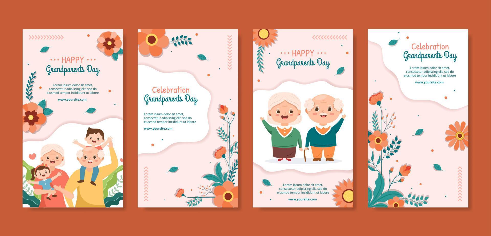 Happy Grandparents Day Stories Template Social Media Flat Cartoon Background Illustration vector