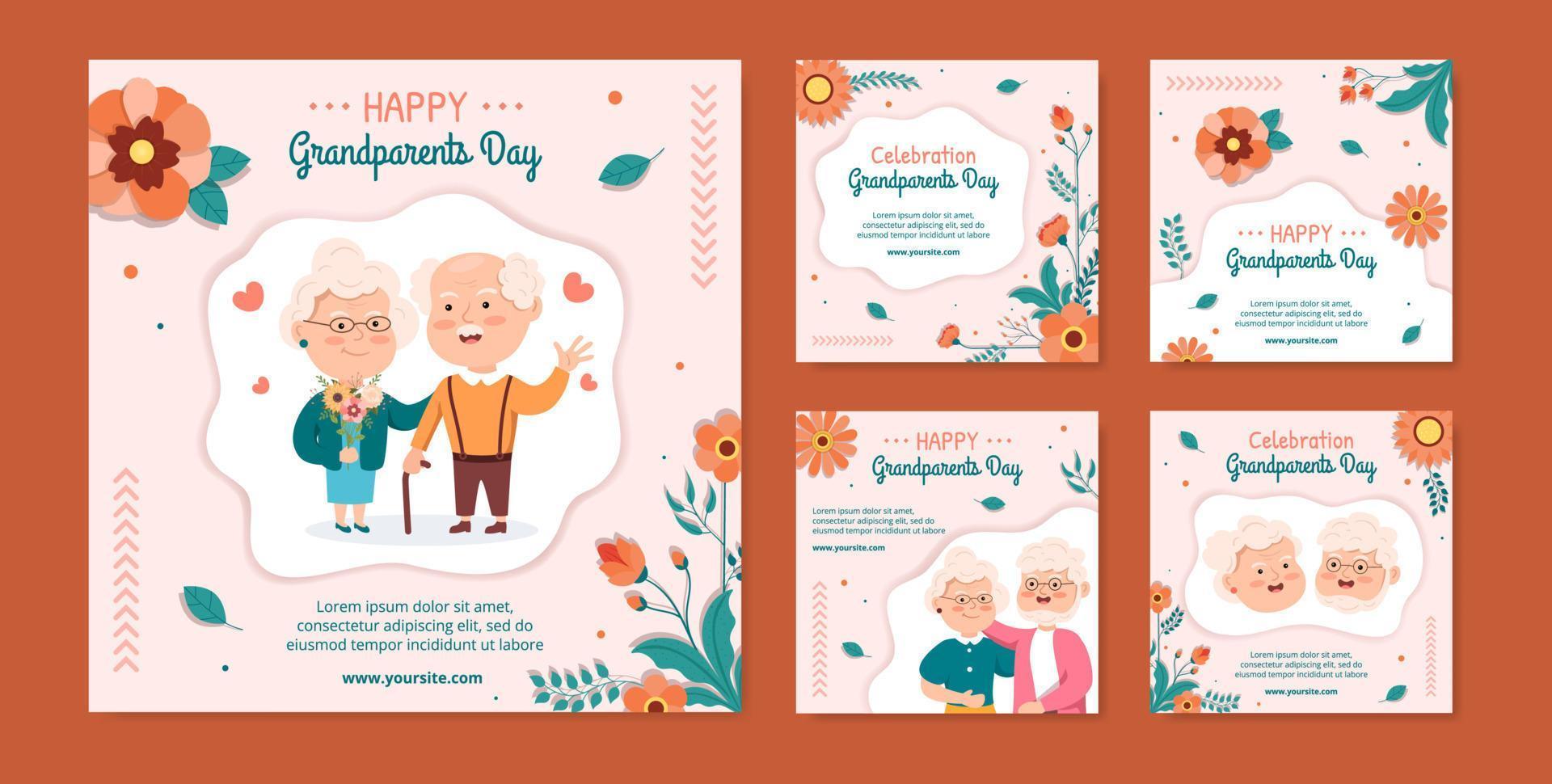 Happy Grandparents Day Post Template Social Media Flat Cartoon Background Illustration vector