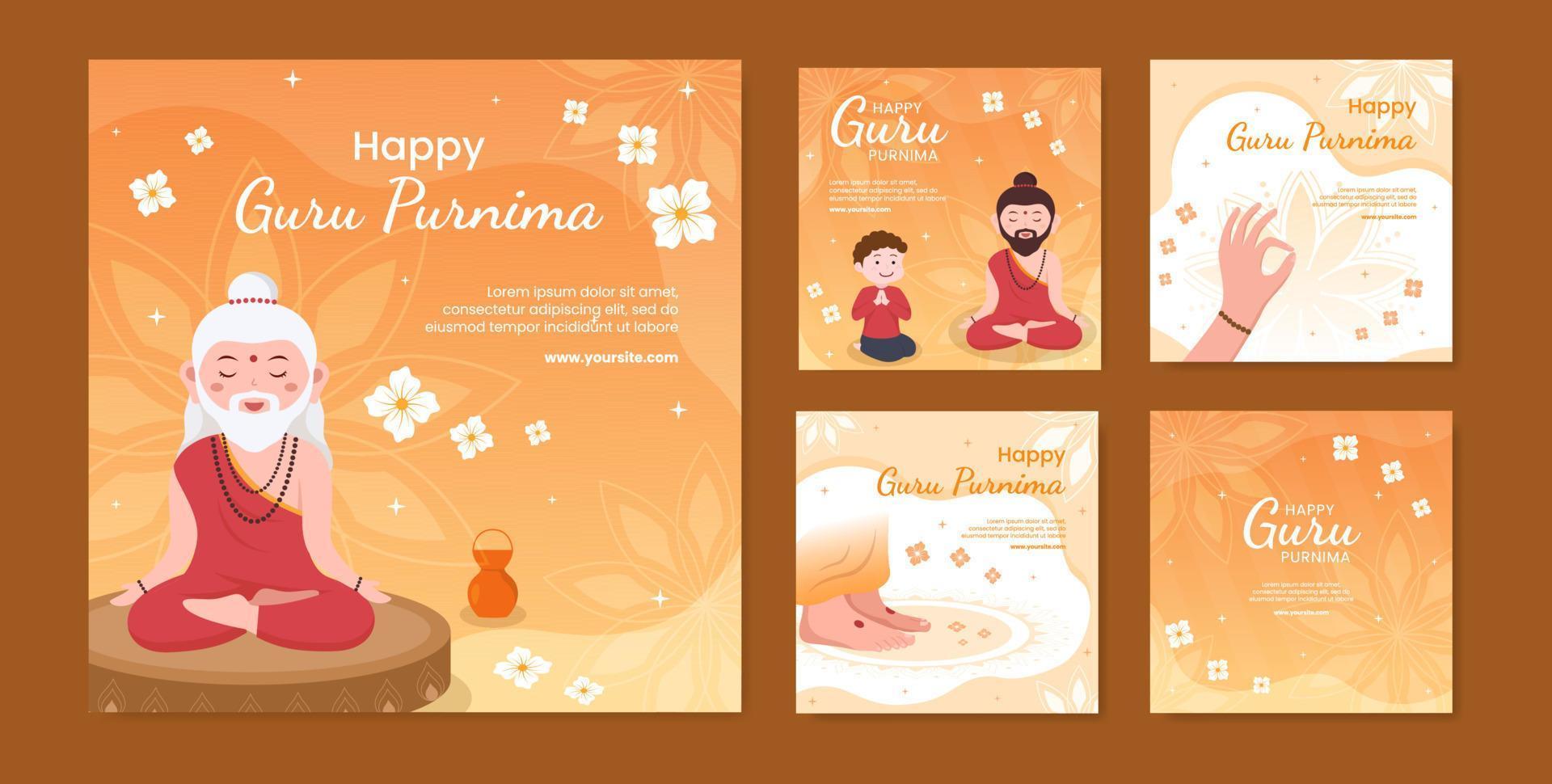 Guru Purnima of Indian Festival Post Template Social Media Flat Cartoon Background Illustration vector