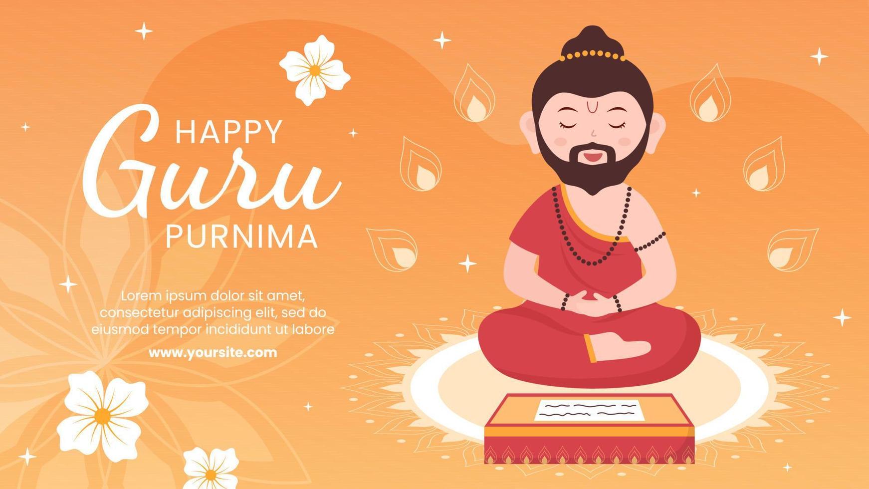 guru purnima de la plantilla del festival indio ilustración de fondo de contracción de dibujos animados planos de redes sociales vector