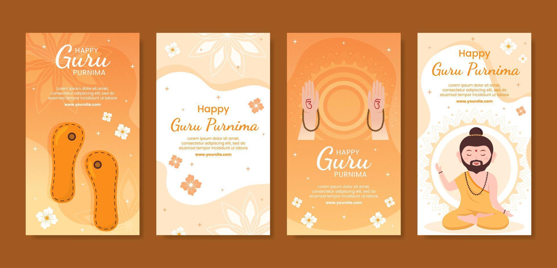 Guru Purnima of Indian Festival Stories Template Social Media Flat Cartoon Background Illustration vector