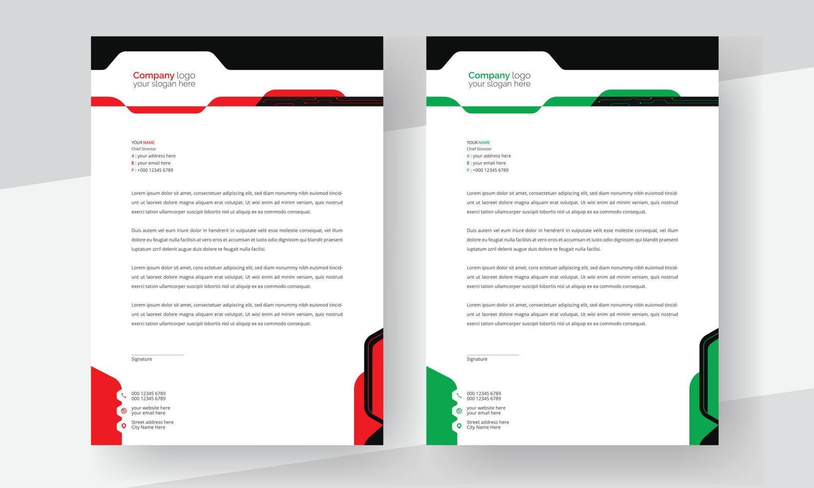 membrete corporativo moderno negocio membrete plantilla diseño empresa membrete colorido rojo, verde, amarillo, azul diseño estacionario proyecto. membrete multipropósito concepto abstracto y elegante. vector