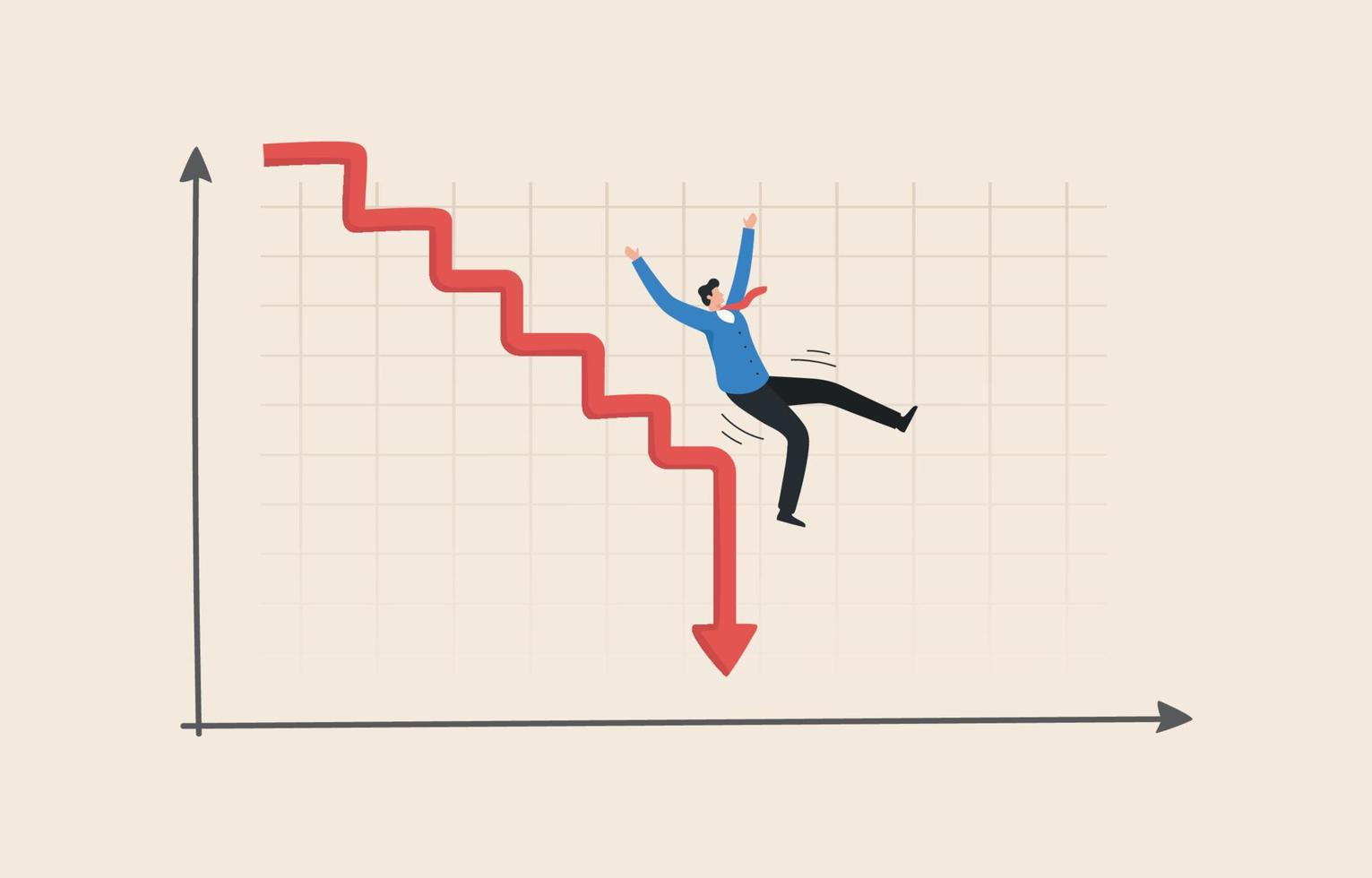 Declining income graph financial crisis rate. Declining Income Chart economic slowdown. investment risk fund management. Businessmen or investors fall from the top on graph. vector