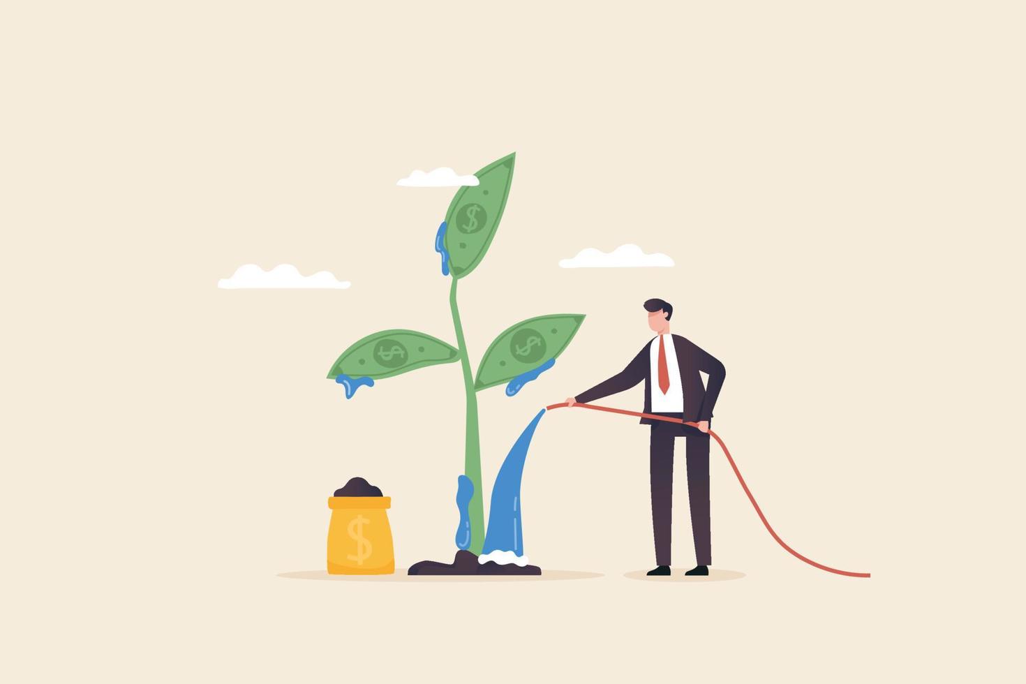 Financial growth or investment Increase profits and increase capitalReturn on investment.Businessman watering big plants. business abstract gardening concept. vector