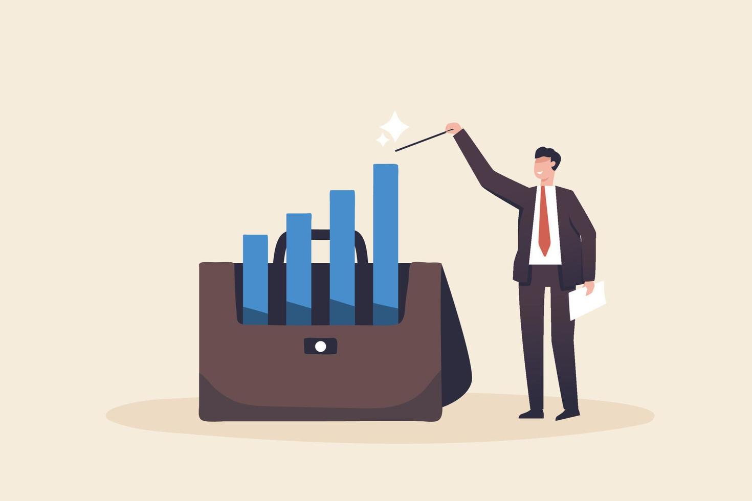 Career growth, promotion or position, increase in income or salary.  profit on investment. business man open his briefcase to see the growth of the graph chart. vector