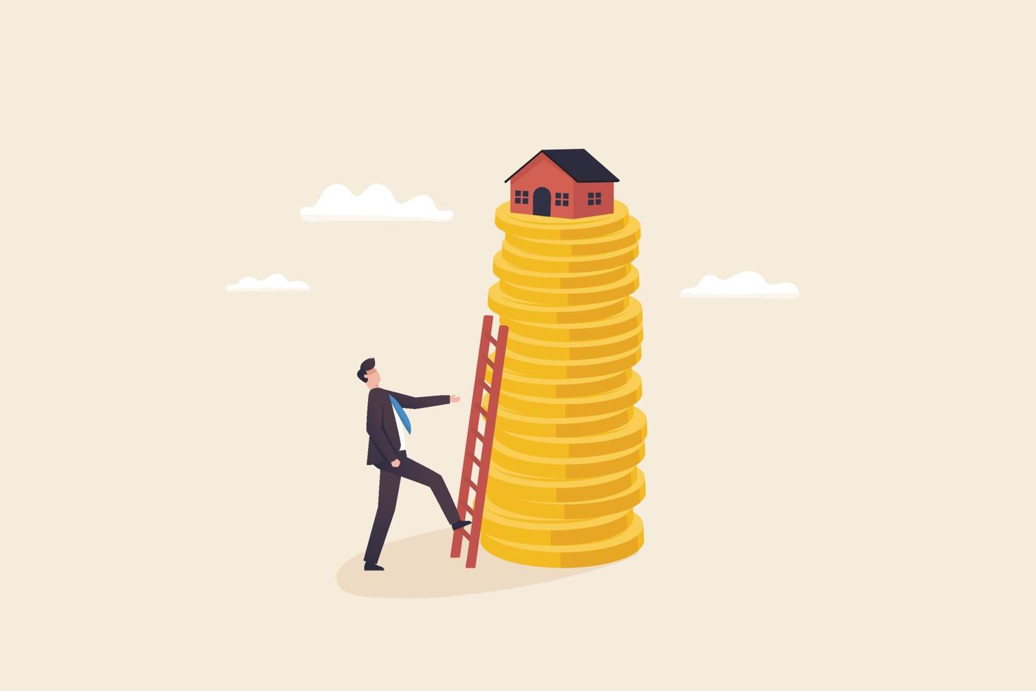 Down Payment or Home Loan Concept. housing or real estate pricesHouse for rent, down payment, home insurance, real estate salesHouse on pile of coins. vector