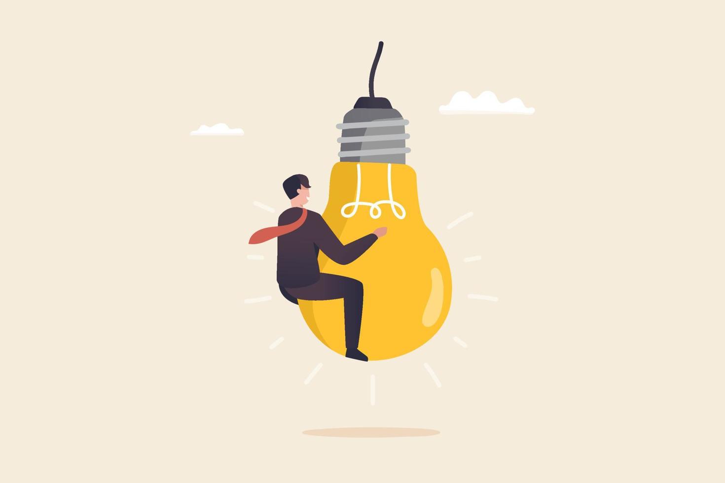 The joy of discovering new ideas or new innovations To meet the needs of organizations or customers to develop in a better way, creativity The power of creativity. Businessman hug a  giant light bulb. vector