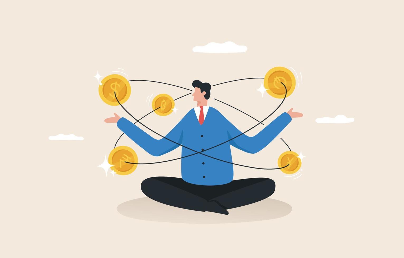 Predicting the financial future. Specialist Finance, Accounting, Financial Consulting. Forecast the direction and trend of the economy in the future. Businessman meditating to predict the financial. vector