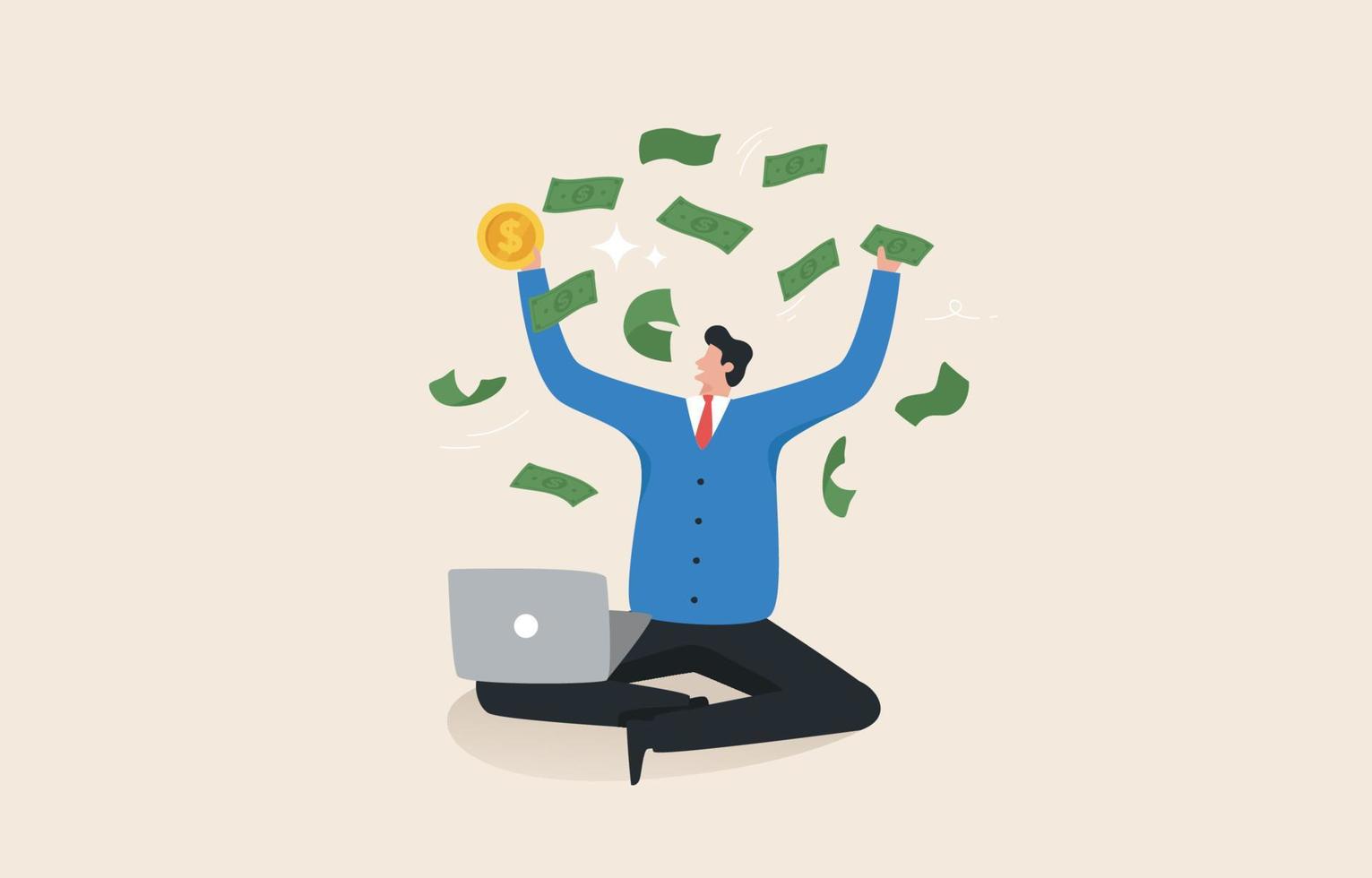 Success from online business. Stock market or crypto currency.Financial professionals or investors. Salary or multi income stream. Successful businessman using laptop building online earning money. vector