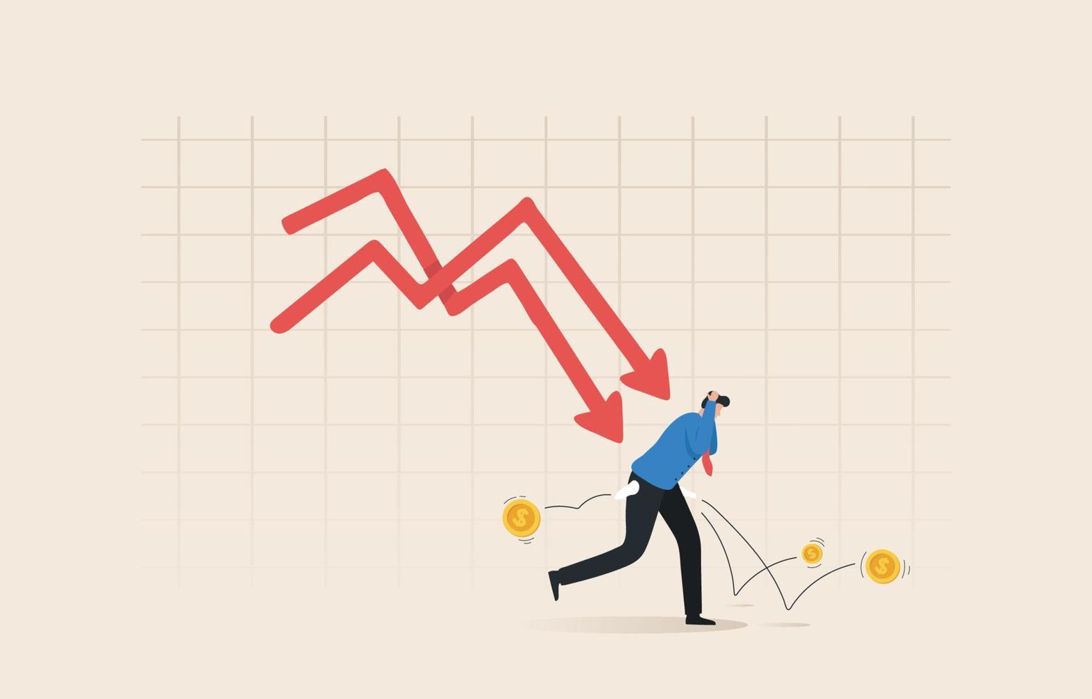 Investment crisis, stocks fell. The volatility of financial investments. Traders or investors are in a panic situation. vector