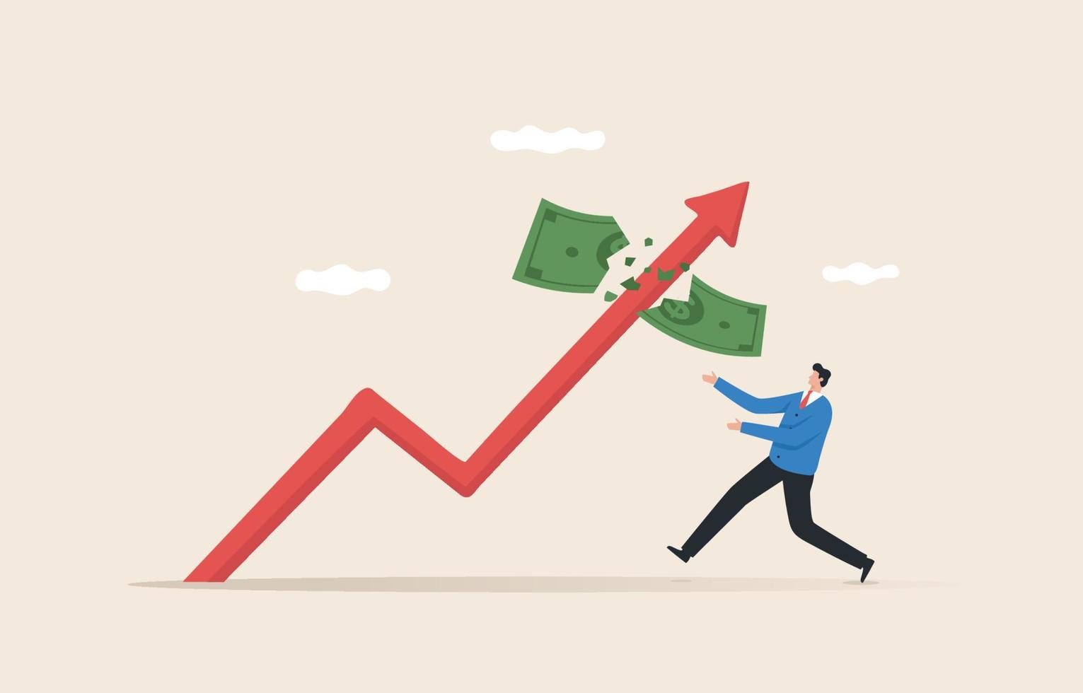 Lost investment in deflation and inflation crisis. Depreciation of the US dollar. Depreciation of government banknotes. vector