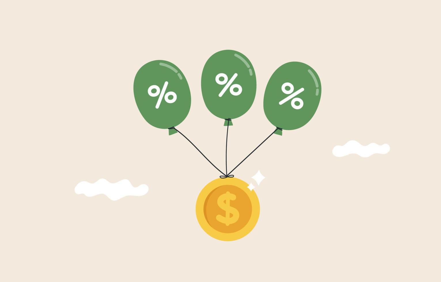 burbuja financiera e inversión en moneda, crisis bancaria en dólares y valor en efectivo inestable. globos atados con moneda de dólar flotan en el cielo. vector