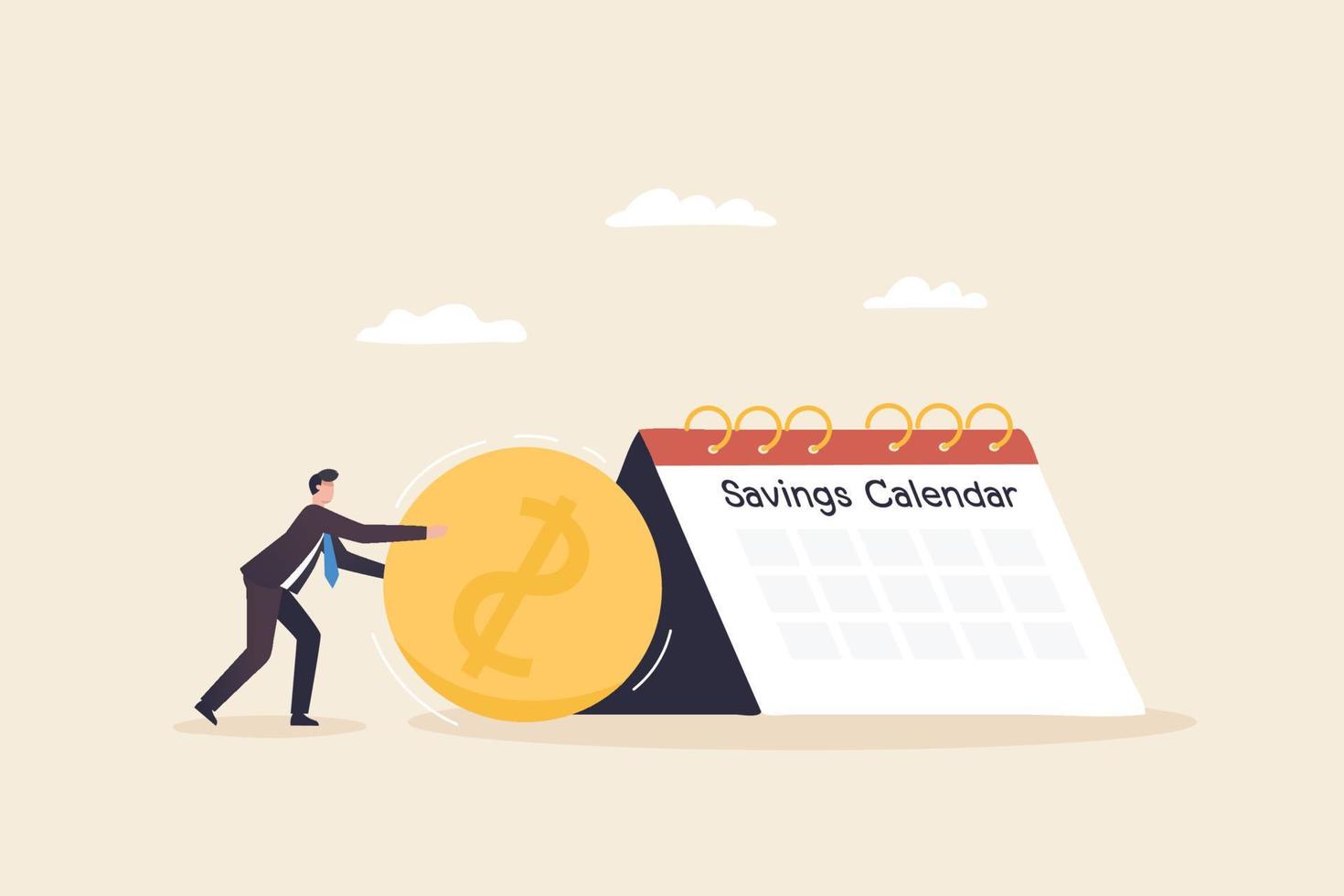 calendario de ahorro, planificación financiera es una idea para preparar y llevar una vida de estabilidad financiera. Planificación de gastos mensuales y anuales. vector