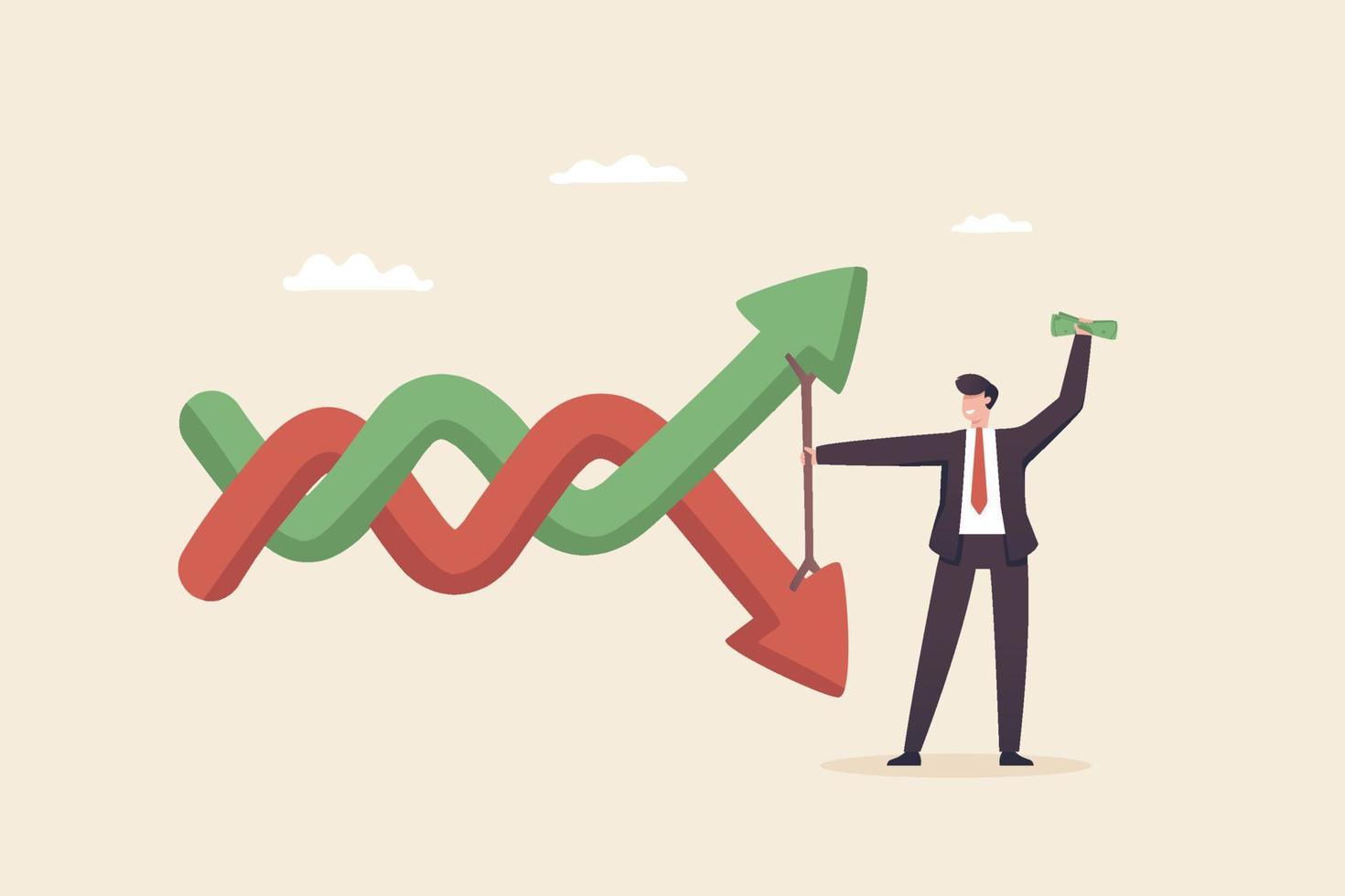 market volatility investment, portfolio risk management, Manage risks carefully. Ready to deal with the financial crisis. Businessman dealing with falling stock chart volatility. vector