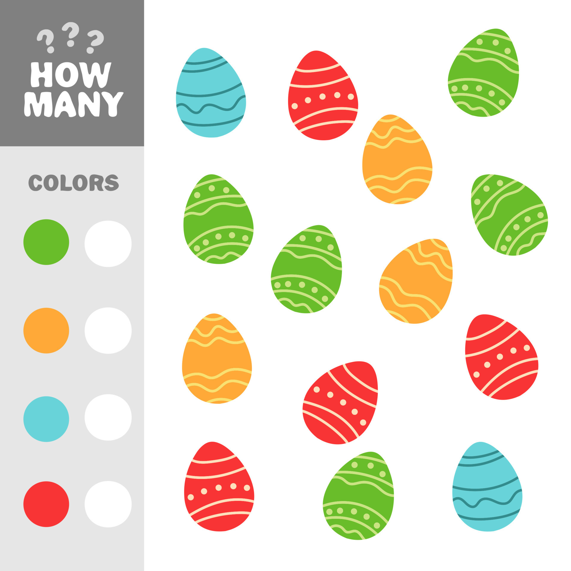 How many easter eggs elements with colors. Educational game for
