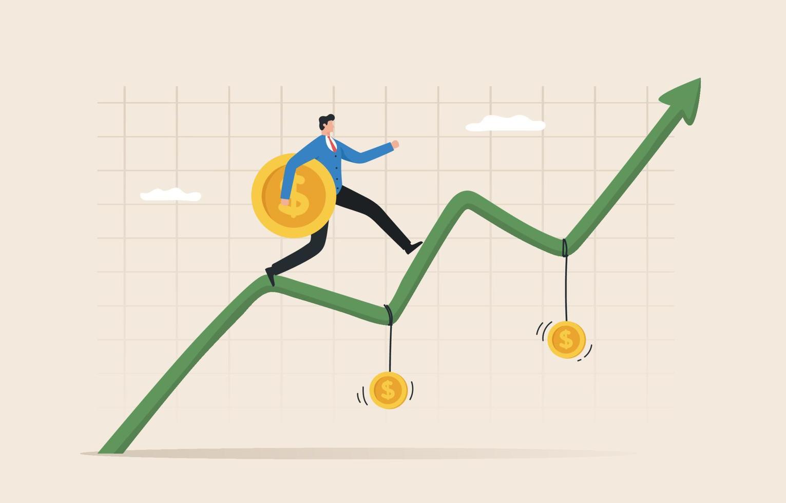 Financial Profit,  Business Optimization, Mutual Fund. Return on Investment financial. budget planning income growth concept. Investors run on the stock chart to reach the profit point. vector