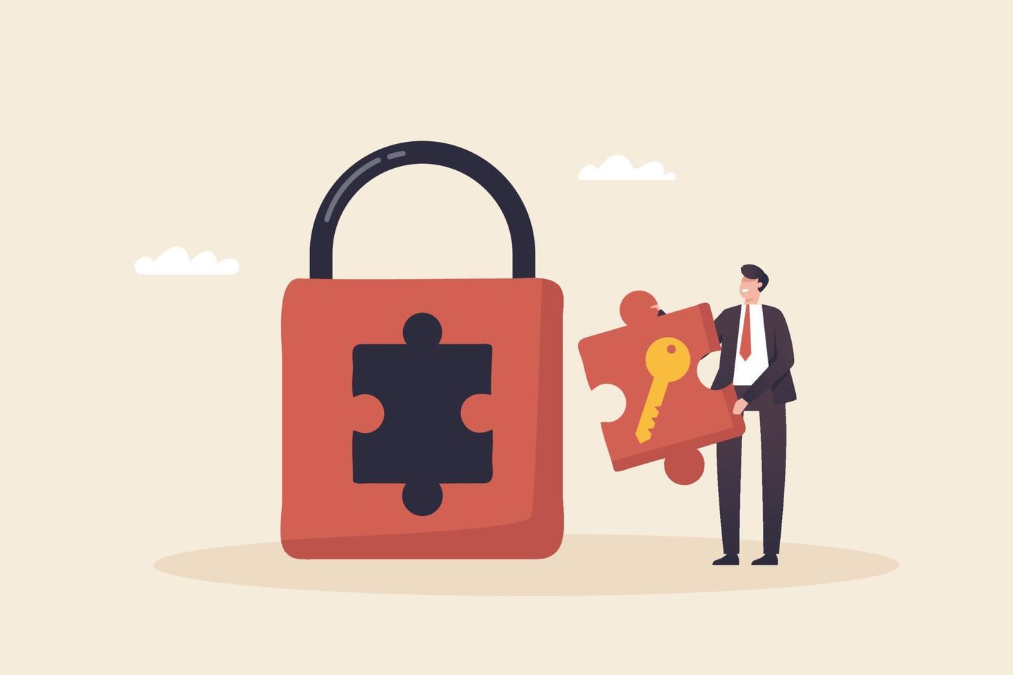 The key to success Jigsaw puzzles, problem solving, reflection and analysis of new solutions and results for success. Unlock access to business secrets. vector