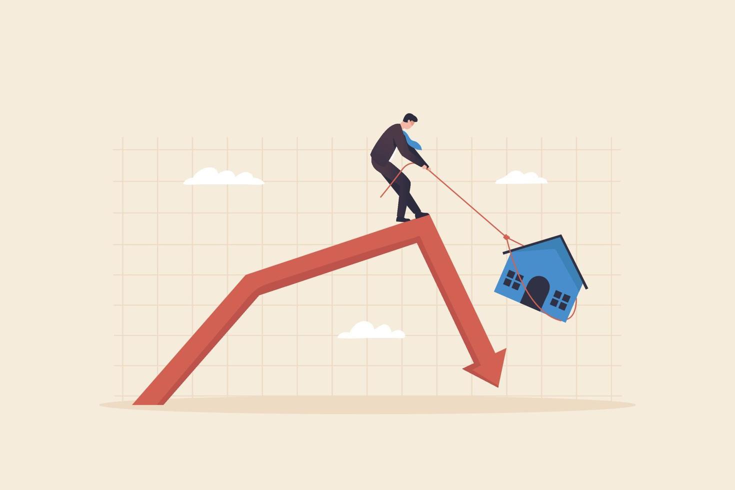 la desaceleración en el mercado inmobiliario de bienes raíces. análisis de inversión el valor de mercado de los bienes raíces entra en recesión. vector