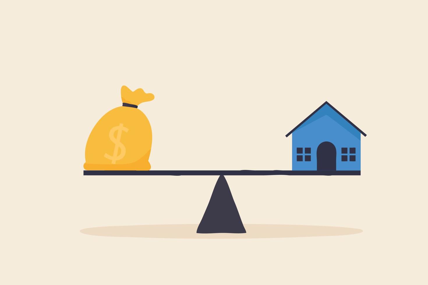 equilibrar los costos de la vivienda. la escala está equilibrando dólar vs casa. vector