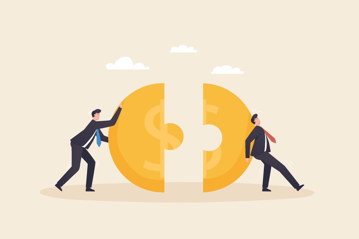 Partnership for business success, Fundraising and venture capital Business expansion or merger.  Business partner connect Dollar coin jigsaw puzzle together. vector