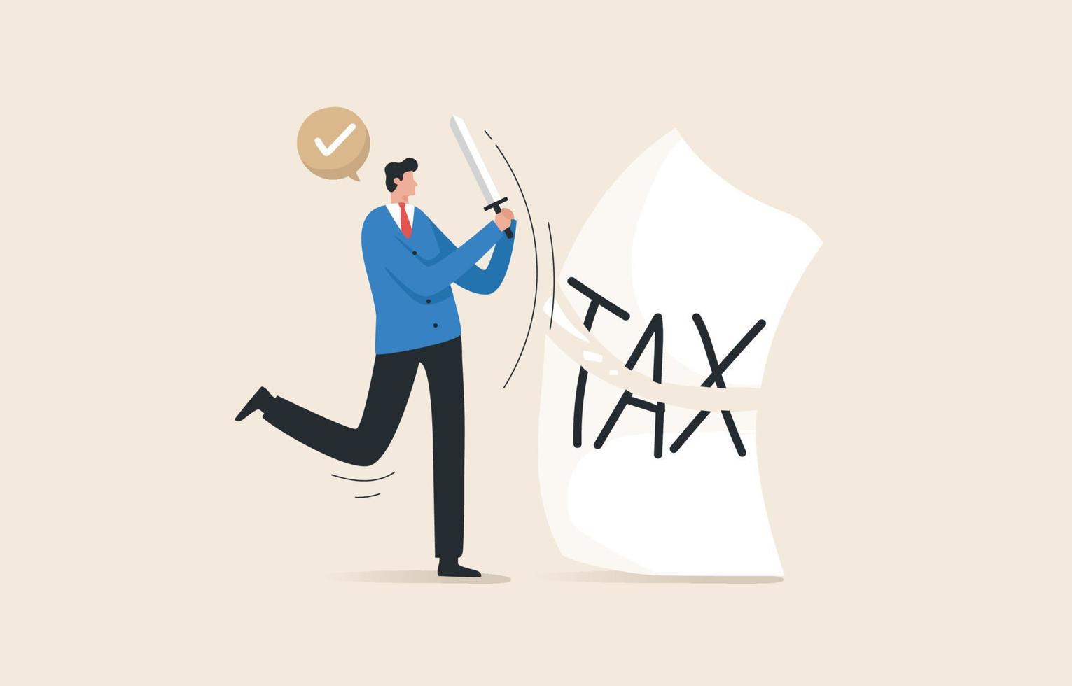 Tax deduction Government policy in times of economic crisis. tax payment  or tax deduction concept. Man slashes TAX letters with an sword. vector