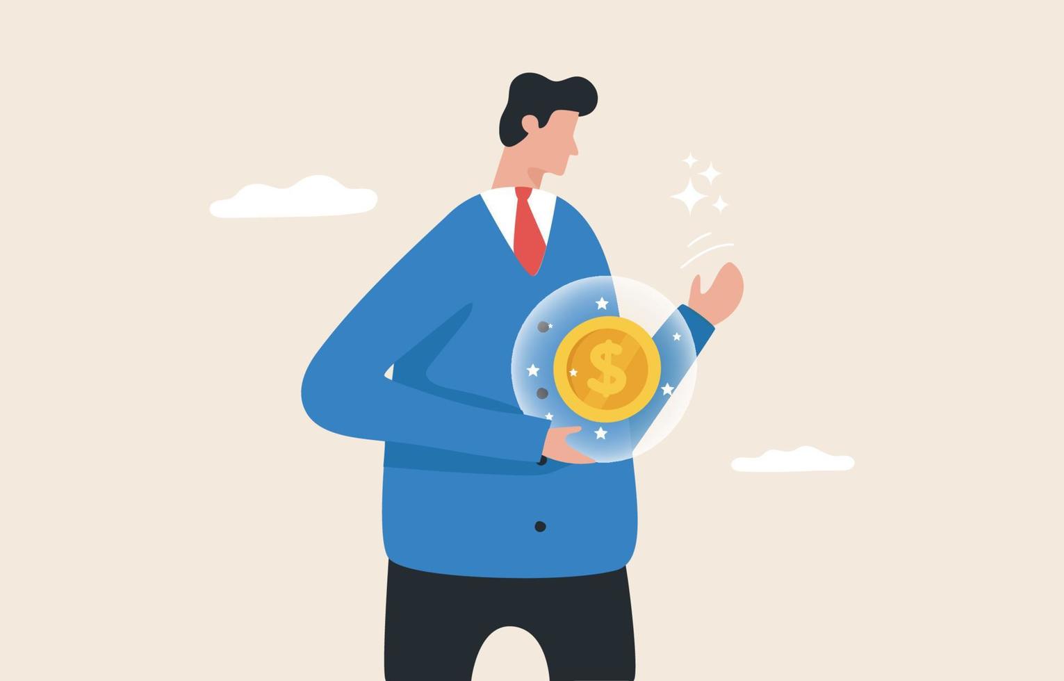 Financial Future. Manage personal budget. Financial or Market Stock forecast. Businessmen find financial answers from crystal magic balls. vector