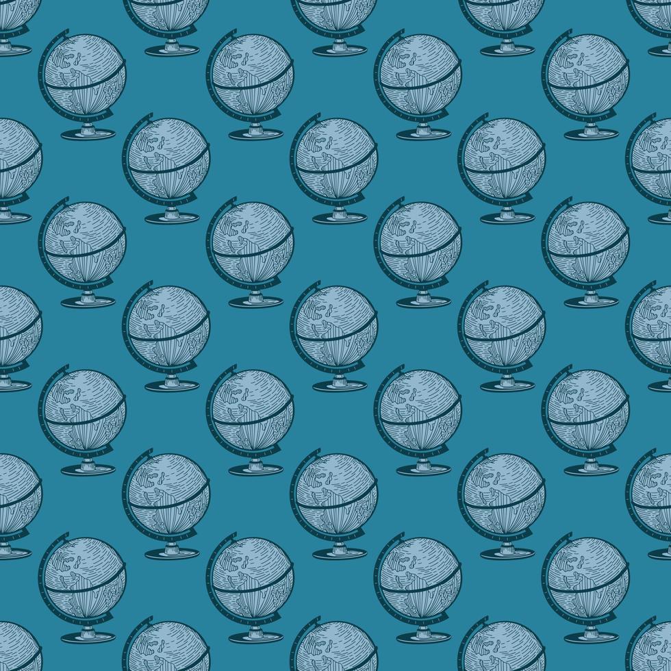 The globe engraved seamless pattern. Vintage background old atlas earth in hand drawn style. vector