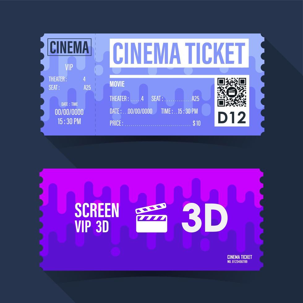 Cinema Ticket Card. Purple theme Element template for design. Vector illustration