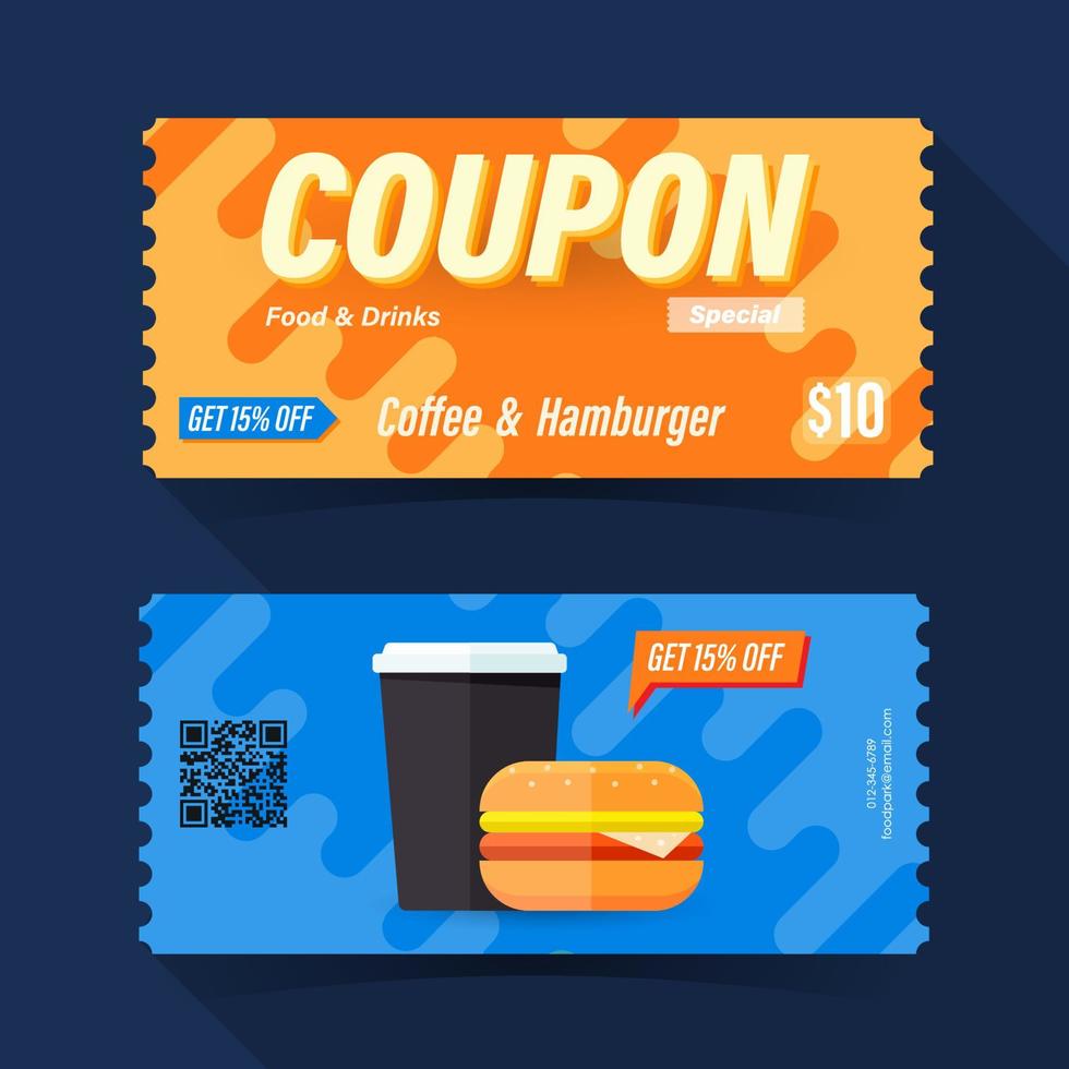 tarjeta de boleto de cupón de comida y bebida. plantilla de elemento de café y hamburguesa para diseño gráfico. ilustración vectorial vector