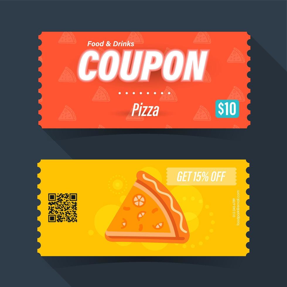 tarjeta de boleto de cupón de comida y bebida. plantilla de elemento de pizza para diseño gráfico. ilustración vectorial vector