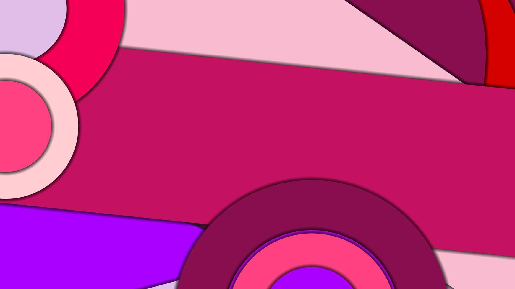 Abstract geometric vector background in Material design style with a limited harmonized palette, with concentric circles and rotated rectangles with shadows, imitating cut paper.