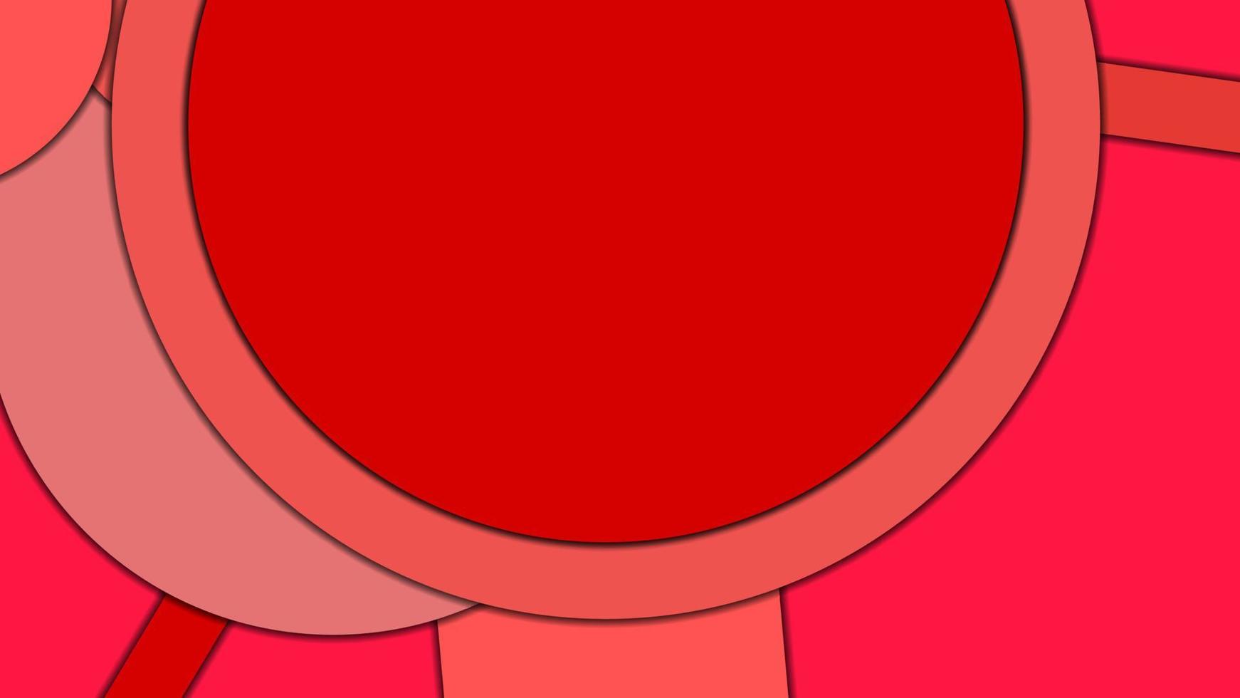 Abstract geometric vector background in Material design style with a limited harmonized palette, with concentric circles and rotated rectangles with shadows, imitating cut paper.