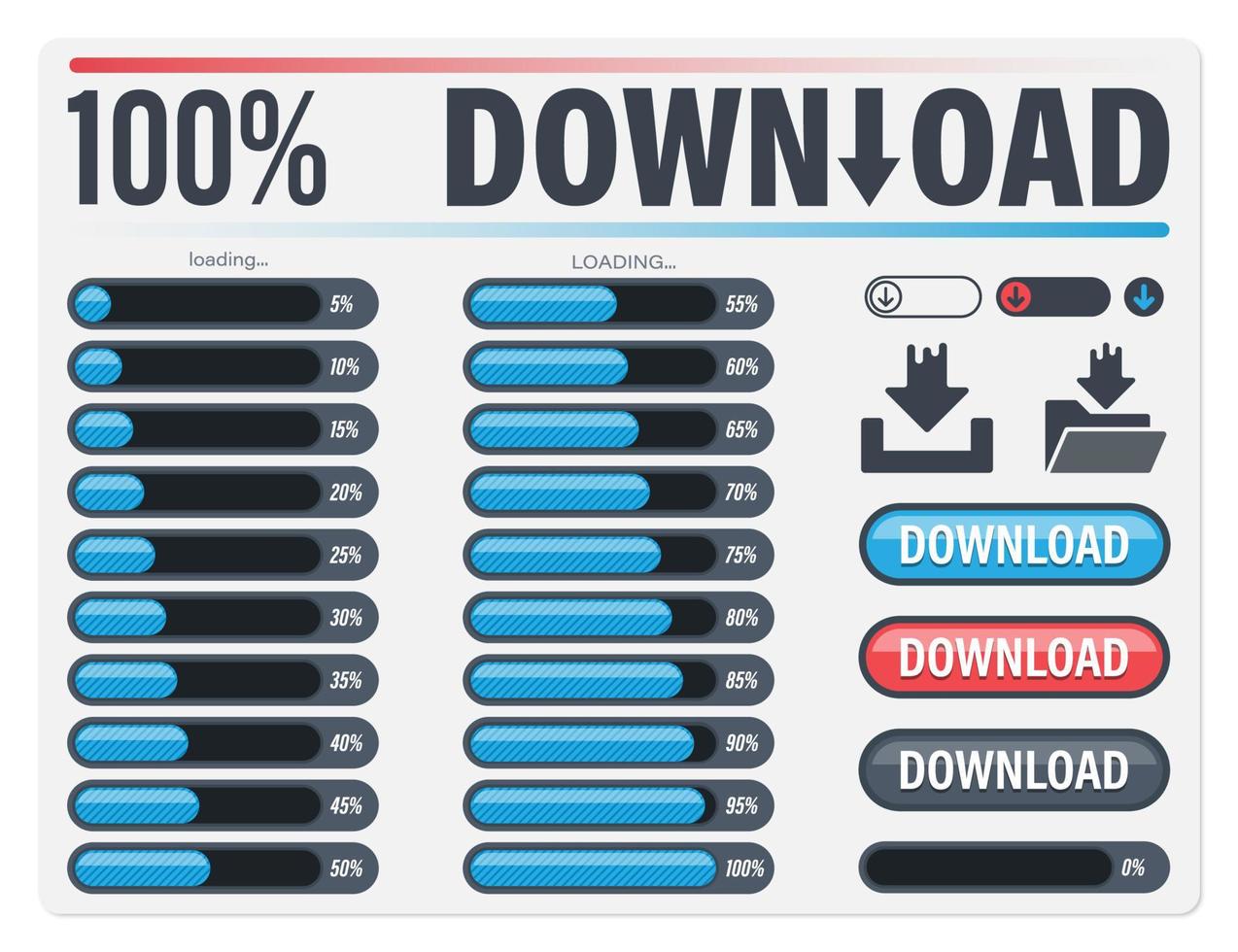Loading bar progress percent. download buttons. Vector illustration
