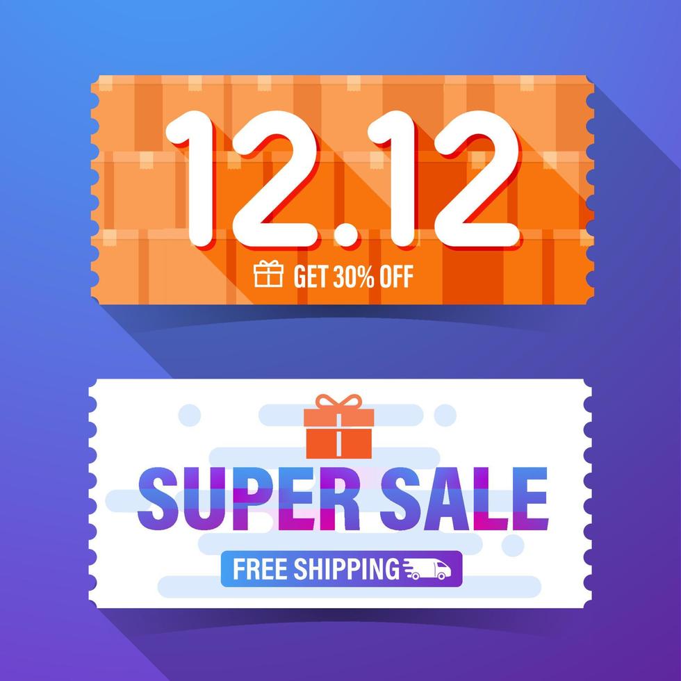 Ticket card and coupon element template design for 12.12 Super sale. Vector illustration