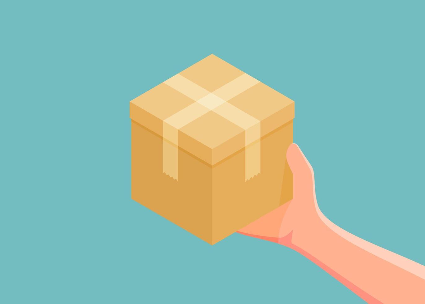 Hand holding cardboard box. concept of deliver shopping transport. Vector illustration